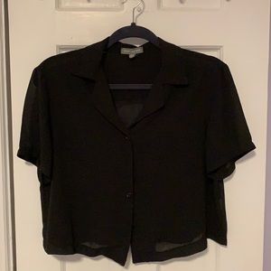 American Eagle Sheer Black Cropped Button-Down